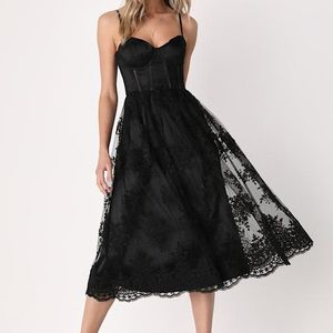 Lulus Black My Darling Daydreamer Lace Bustier Midi Dress