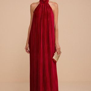 Lulus Red Marta Velvet Pleated Backless Maxi Dress