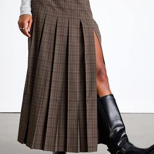 Lulus White Vessa Plaid High-Rise Pleated Maxi Skirt