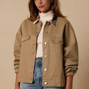 Lulus Natural Augusta Khaki Floral Collared Jacket