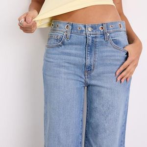 Daze Denim Blue 1999 Slouchy Medium Wash Grommet Jeans