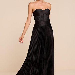 Lulus Black Elkay Pleated Satin Drop Waist Maxi Dress