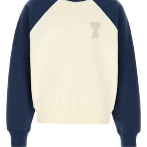AMI Blue Boxyfitcrewneckwithdecoeurknittedpatch for men