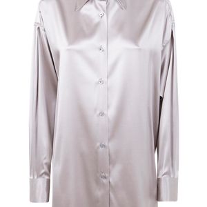 Tom Ford Grey Stretch Silk Satin Relaxed Fit Shirt