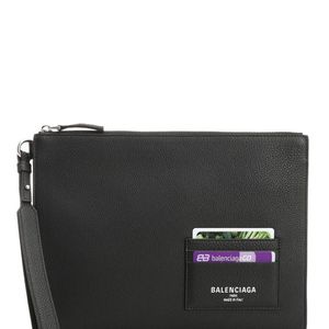 Balenciaga Black Leather Pouch for men
