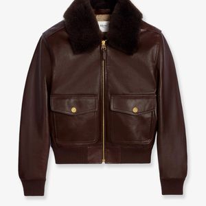 Céline Brown Leather Jacket With Removable Collar