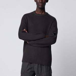 C P Company Black Dark Cotton-Blend Ribbed Sweater for men