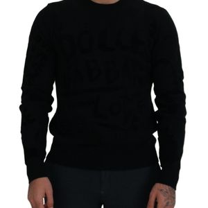 Dolce & Gabbana Black Wool Logo Pattern Crewneck Pullover Sweater for men