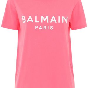 Camiseta De Jersey De Algodón Con Logo Balmain de color Rosa