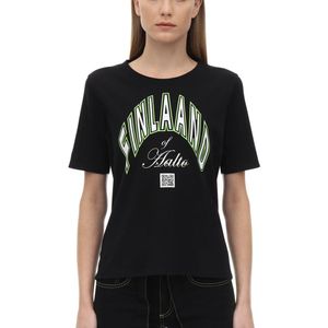 AALTO Schwarz Printed Cotton T-shirt