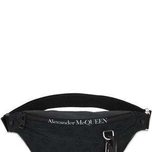 メンズ Alexander McQueen Skull ジャカードナイロンベルトバッグ ブラック