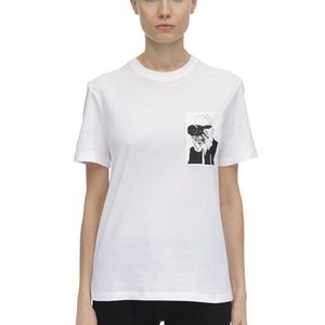 Karl Lagerfeld Weiß Bedrucktes T-shirt Aus Baumwolljersey