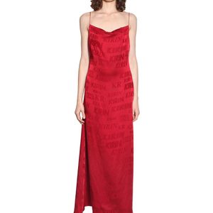 Vestito Midi In Raso Jacquard di Kirin in Rosso