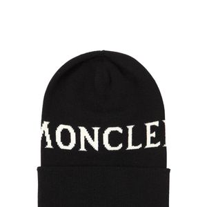 Moncler ロゴ ウールニット帽 ブラック