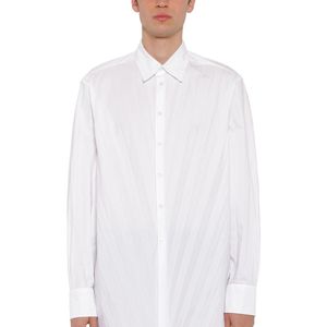 メンズ Valentino オーバーサイズ テクノコットンポプリン プリーツシャツ ホワイト