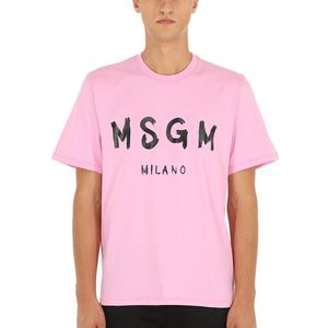 メンズ MSGM ロゴ Tシャツ ピンク