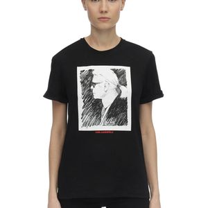 Karl Lagerfeld Schwarz Bedrucktes T-shirt Aus Baumwolljersey