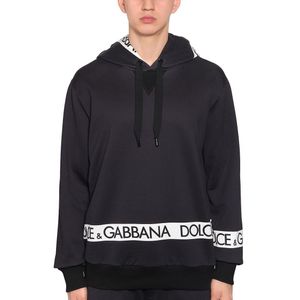 Dolce & Gabbana Black Hooded Sweatshirt And Logo Stripe for men