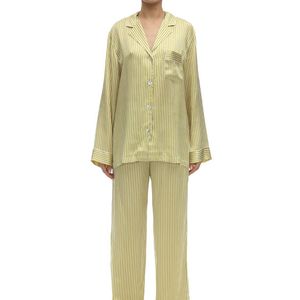 Luna Di Seta Grün Striped Silk Pajama Set