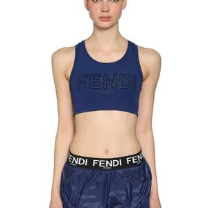 Fendi Blau Bh-oberteil Aus Stretch-jersey Mit Logodruck