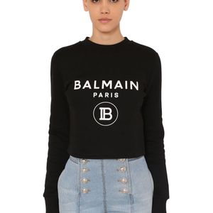 Balmain Schwarz Sweatshirt Aus Baumwolle Mit Logobeflockung