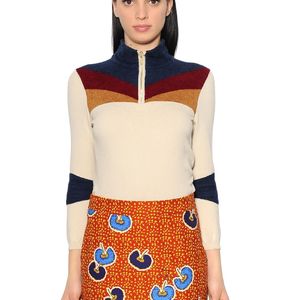 Stella Jean Natural High Collar Knit & Chenille Sweater