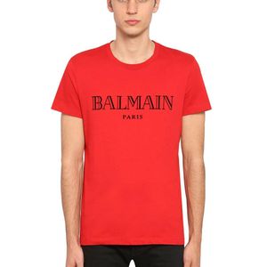 メンズ Balmain フロックドロゴ コットンジャージーtシャツ レッド
