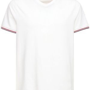 T-shirt Scollo A V In Jersey Di Cotone di Moncler in Bianco da Uomo