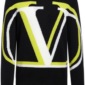 メンズ Valentino インターシャニットカシミア&ウールセーター ブラック