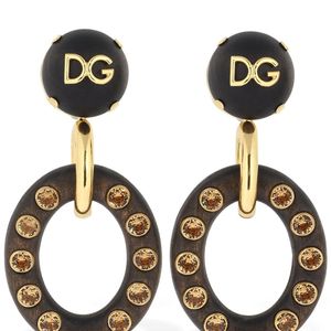 Dolce & Gabbana Mettallic Clip-ohrringe Mit Kristallen "dg"