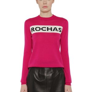Rochas ウール インターシャロゴセーター ピンク