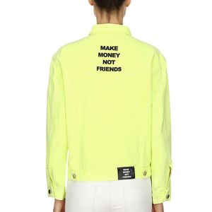 MAKE MONEY NOT FRIENDS Yellow Logo Printed Denim Jacket