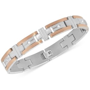 Macy's Metallic Men's Diamond Two-tone Bracelet (1/10 Ct. T.w.) In Stainless Steel And Rose Gold Ion-plated Stainless Steel for men