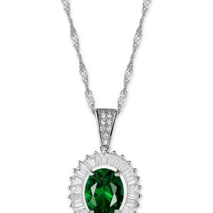Macy's Green Cubic Zirconia And Simulated Stone Pendant Necklace In Sterling Silver