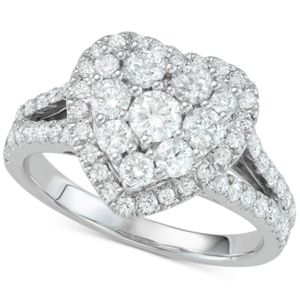 Macy's Metallic Diamond Heart Cluster Engagement Ring (1-1/2 Ct. T.w.) In 14k White Gold