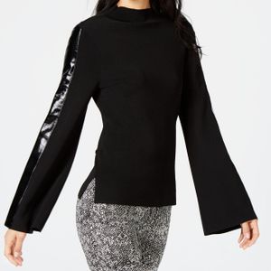 INC International Concepts Black I.n.c. Faux-leather Stripe Sweater, Created For Macy's