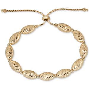 Macy's Metallic Textured Bead Bolo Bracelet In 14k Gold-plated Sterling Silver