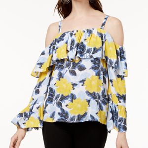 INC International Concepts Printed Cold-shoulder Ruffle Top, Created For Macy's