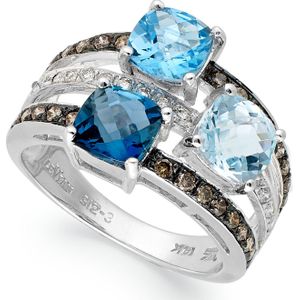Le Vian Blue Topaz (2-9/10 Ct. T.w.) And Diamond (3/8 Ct. T.w.) 3 Stone Ring In 14k White Gold