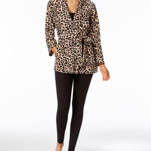 Miss Elaine Black Petite Leopard-print Fleece Bed Jacket