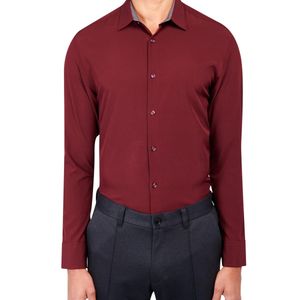 Con.struct Red Slim Fit Solid Performance Stretch Cooling Comfort Dress Shirt for men