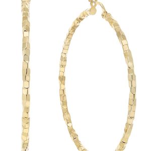 Macy's Metallic Skinny Square Textured Polished Hoop Earrings In 14k Gold
