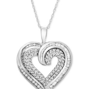 Macy's Diamond Baguette Heart Necklace In 10k Gold Or White Gold (3/8 Ct. T.w.)