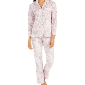 Ellen Tracy Pink Printed Fleece Pajamas Set