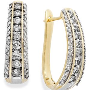 Macy's Metallic Diamond Channel J-hoop Earrings In 14k White Gold (1 Ct. T.w.)