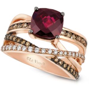 Le Vian Red Raspberry Rhodolite Garnet (2-3/4 Ct. T.w.) And Chocolate And White Diamond (3/4 Ct. T.w.) Ring In 14k Rose Gold