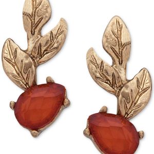 Lonna & Lilly Orange Gold-tone Leaf & Stone Climber Earrings