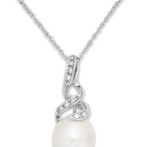 Macy's Cultured Freshwater Pearl (8 Mm) And Diamond Twist Pendant Necklace In 14k White Gold