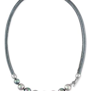 Majorica 9-12mm Nuage And Grey Pearl And Leather Graduated Necklace