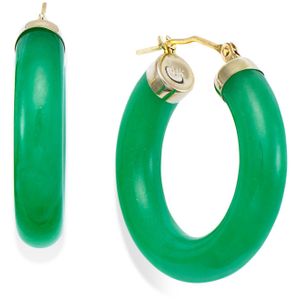 Macy's Green Jade Hoop Earrings In 14k Gold (27-1/2mm)